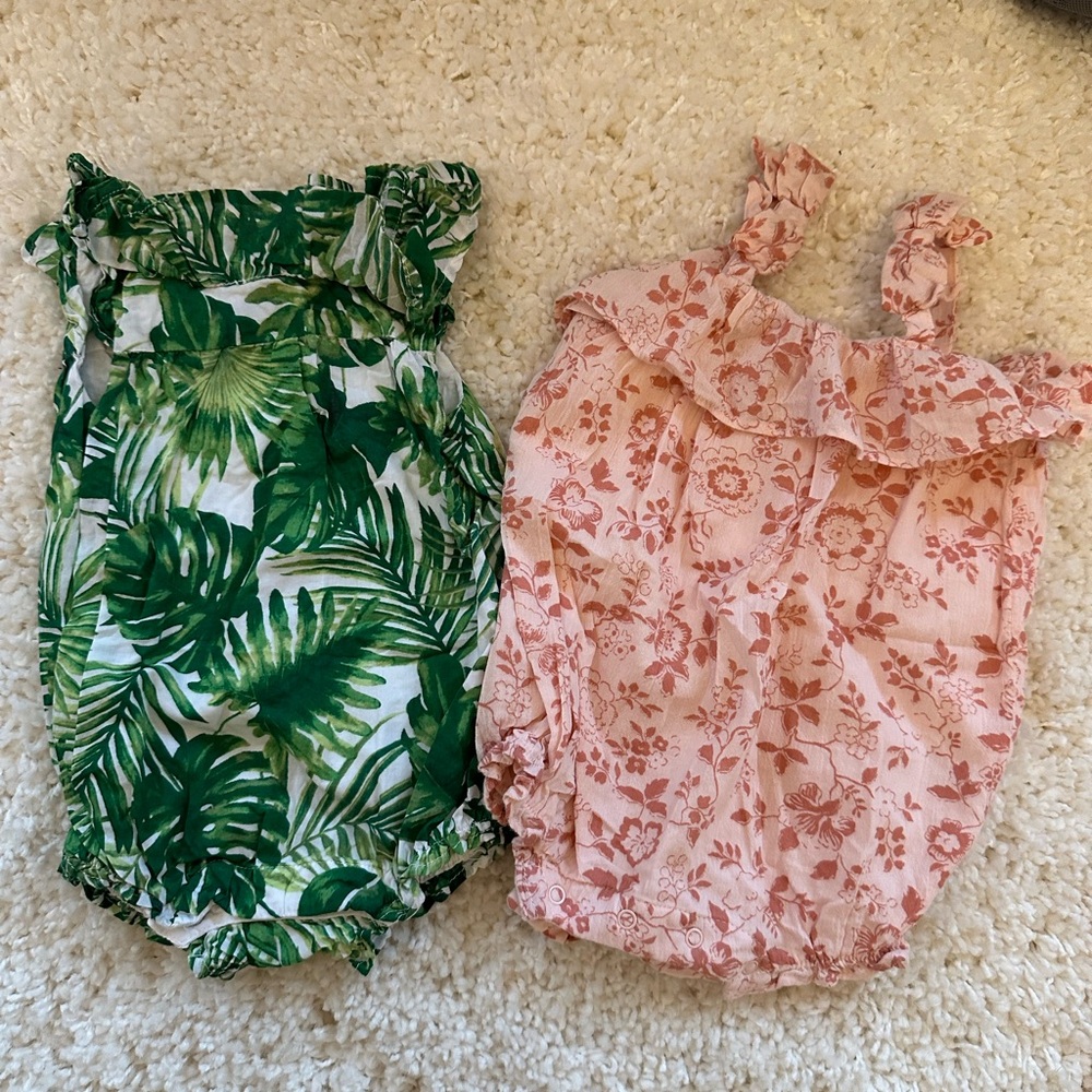 Floral and Leaf Print Kids Romper Set of 2
